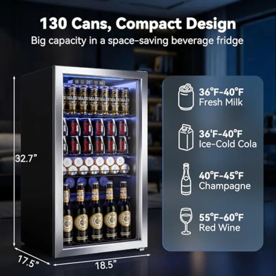Beverage Refrigerator Cooler for Soda, Wine or Beer - Mini Fridge Freestanding Cooler with Glass Door, Adjustable Shelves Digit