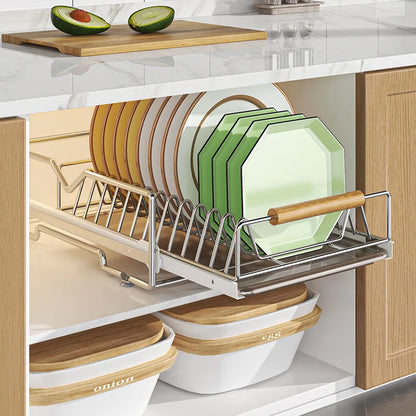 Pull-Out Under Kitchen Sink Organizer Dish Plate Drying Rack, Cabinet Layered Shelf, Pull-Out Basket for Spice Tableware Storage