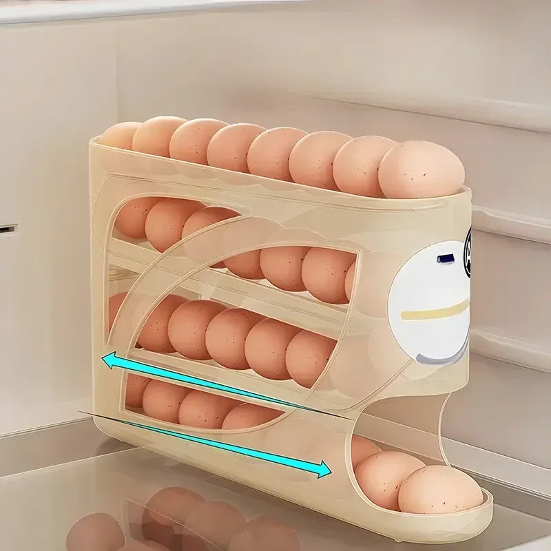 3 Tier Egg Storage Box Rolling Design Large Capacity Anti-Drop Antibacterial Organizer Rack Refrigerator Holder