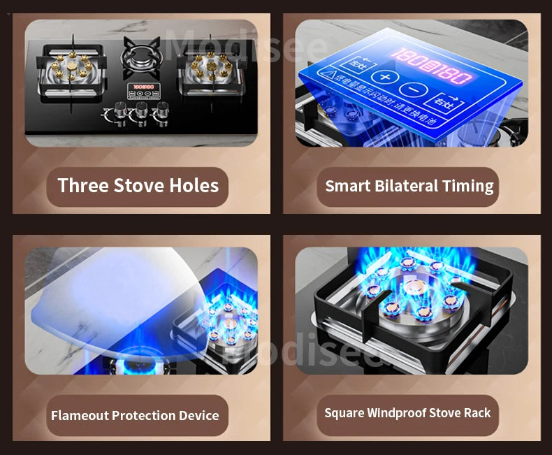 Built In Gas Hob 3 Burner Stove Dual Fuel LPG LNG Fierce Fire 3 Dual-Use Stoves For Household Kitchen High Pressure Fierce Flame