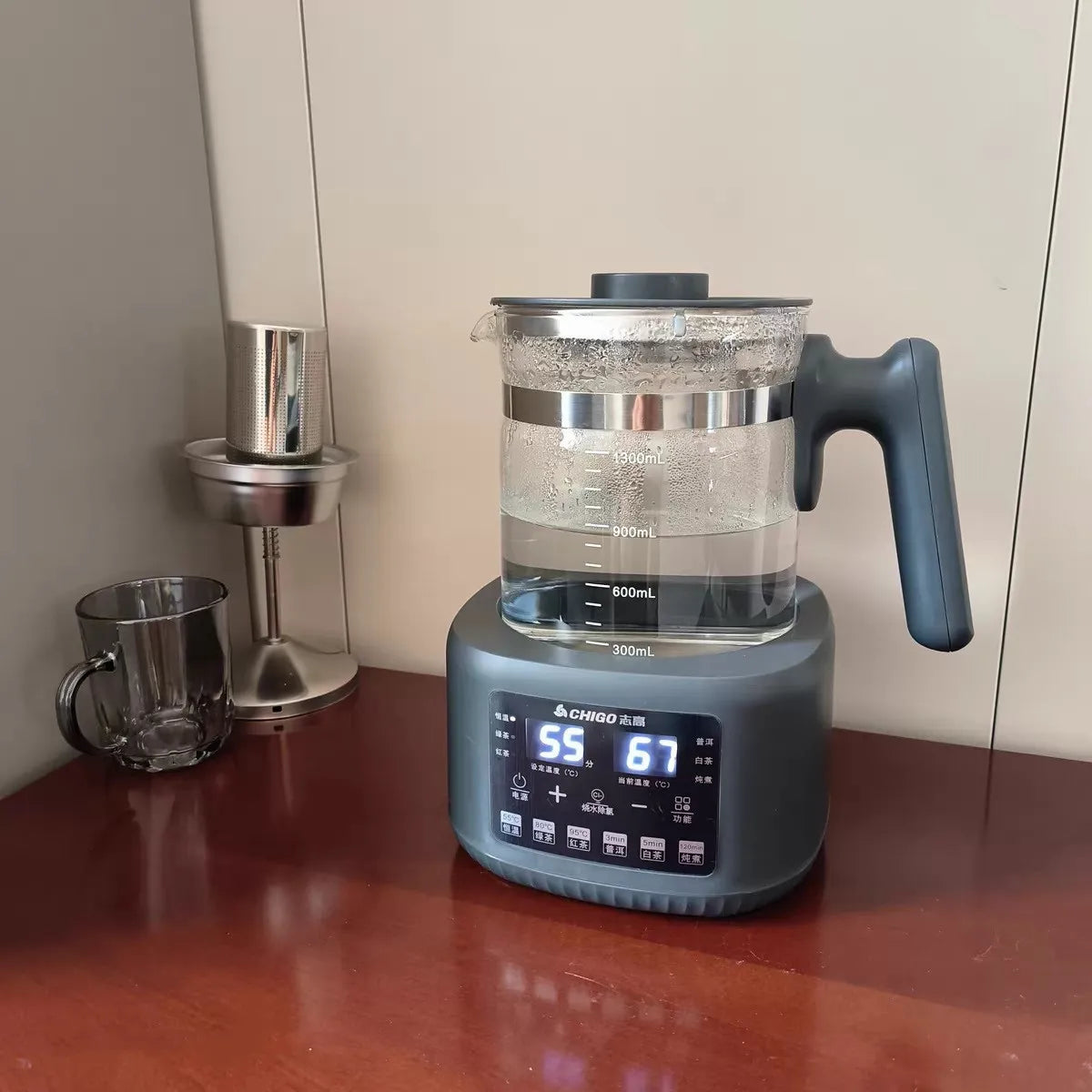 1.3L Electric Kettle With Filter Smart Health Pot Office Temperature Control Glass Flower Teapot Home Tea Maker Auto Thermos