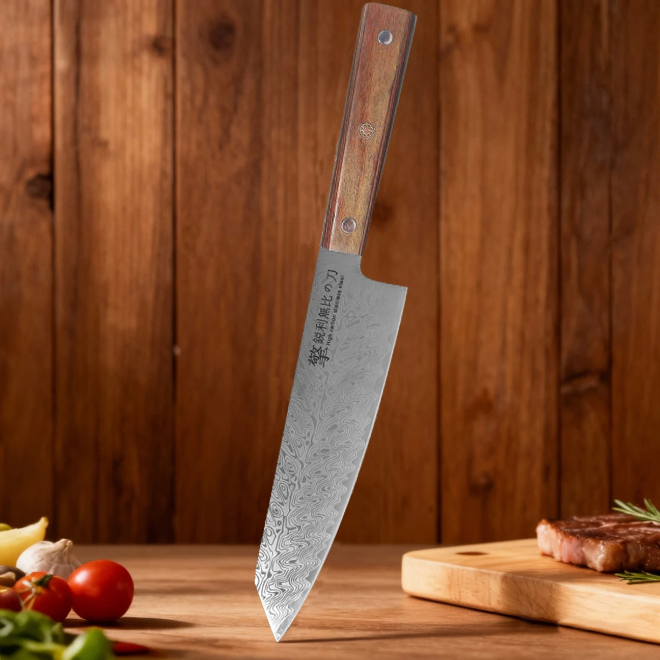 2026 New Damascus Pattern Japanese Kitchen Knife - High Hardness, Sharp Main Chef Knife for Cooks - Wooden Handle Kitchen Knife