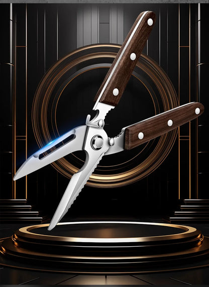Premium Kitchen Scissors Wooden handle Stainless Steel powerful Chicken Scissors Bone Cutting Scissors Tool