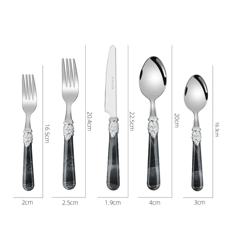 20/30pcs Flatware Set Stainless Steel Plastics Marbling Handle Cutlery Tableware Knife Fork Spoon Dishwasher Safe Dinnerware