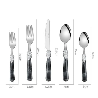 20/30pcs Flatware Set Stainless Steel Plastics Marbling Handle Cutlery Tableware Knife Fork Spoon Dishwasher Safe Dinnerware