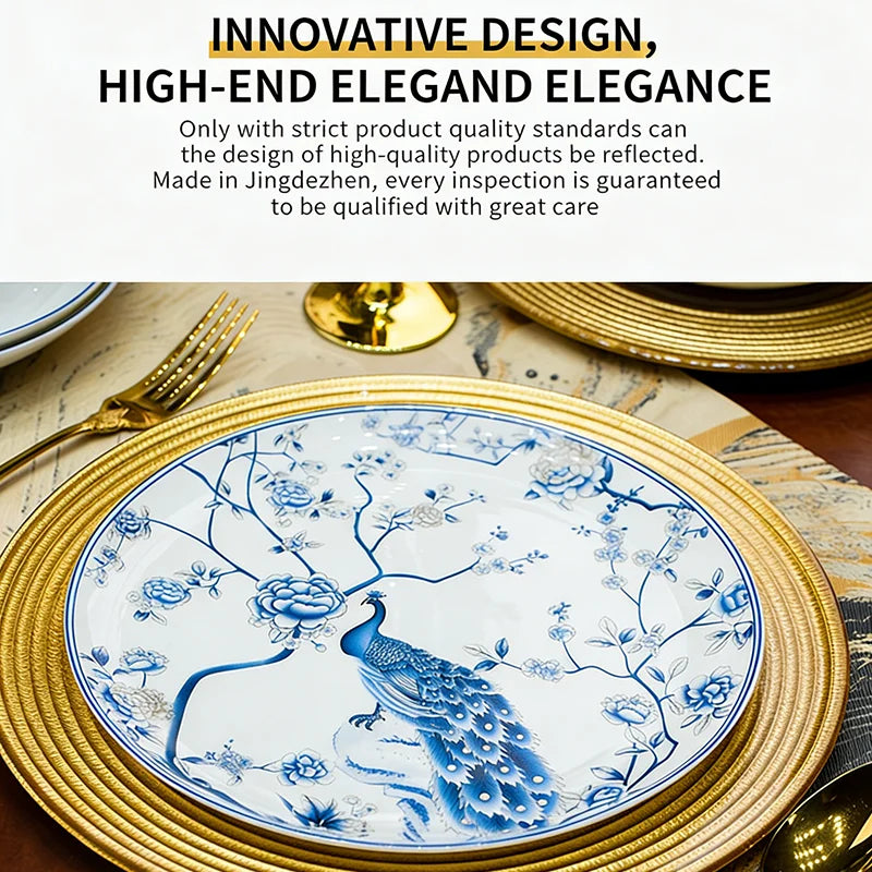 Blue And White Porcelain Tableware Set 18/28/56/30pcs Ceramics Dish Sets Full Set Luxury China Dinnerware Set For 4/6/10 Persons