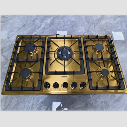 Kitchen Gas Cooking  Appliance 33 Inch Golden Stainless Steel  5 Eyes Gas Stove Built in Gas Cooker Countertop
