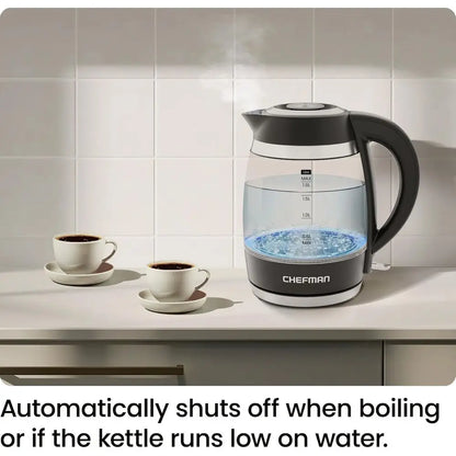 1.8L 1500W Stainless Steel Electric Kettle with Removable Lid, Auto-Off, Boil-Dry Protection, BPA-Free Filter, Borosilicate Glas