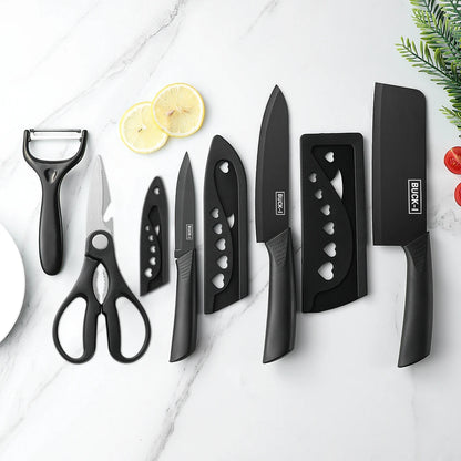3-5PCS black stainless steel kitchen knife set, including a full set for kitchen, dormitory, household use, chef's knife, fr