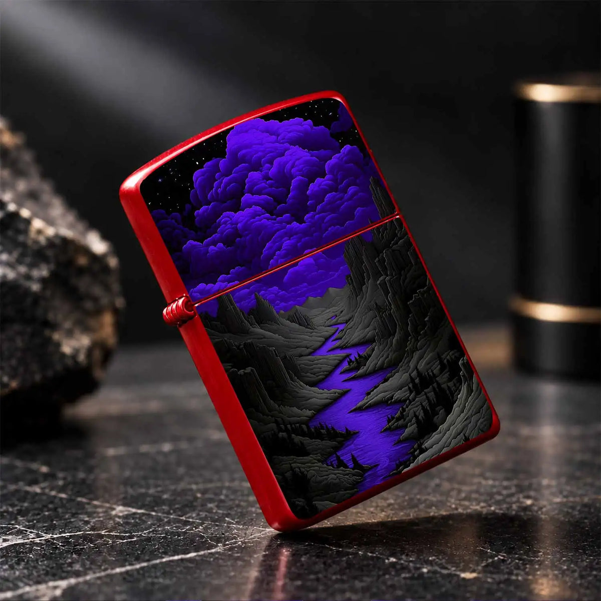 Mysterious Purple Nightriver Landscape Lighter, Starry Cloud Valley Scenic Portable Igniter, Stylish Decor For Outdoor Camping Daily Commute, Unique Exquisite Gift For Scenery Lovers, Artistic Aesthetic Collectible Acce A Hum