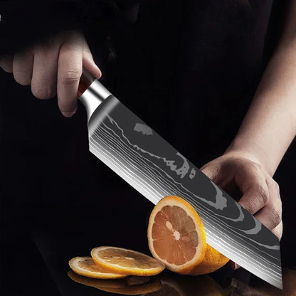 Damascus Pattern Knives Set Stainless Steel Chef Knife Japanese Santoku Knife Boning Knife Meat Cleaver Household Bread Knives