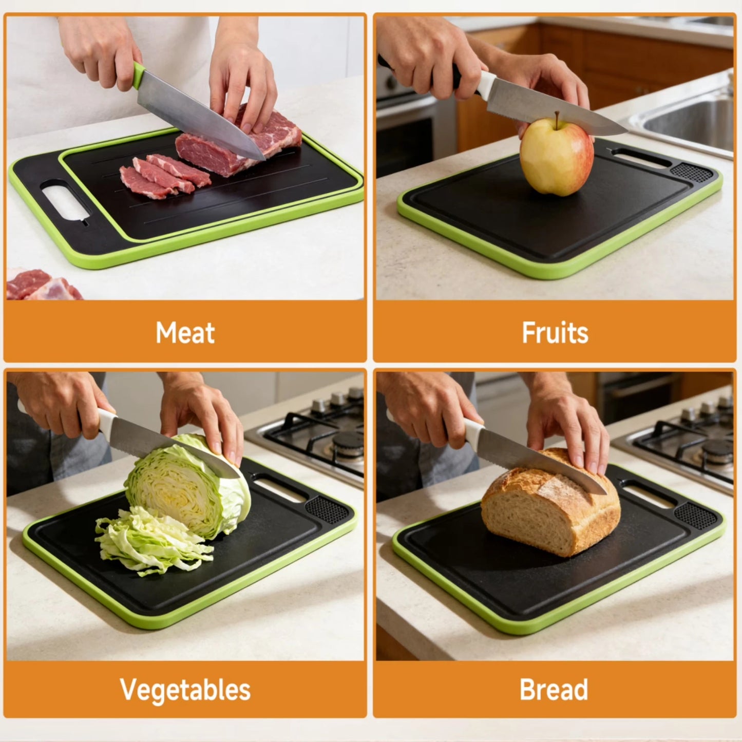 3-in-1 Stainless Steel Cutting Board for Kitchen, Double Sided,Non Toxic Cutting Board, with Juice Groove,Easy Clean,Wheat Straw PP Large Chopping Board (15''*10'')