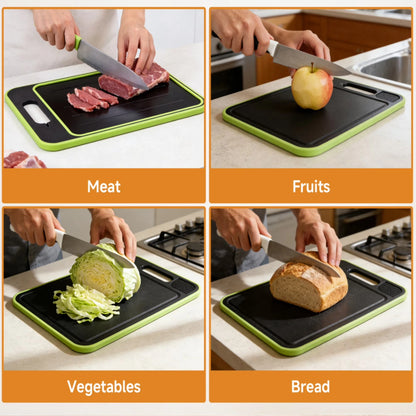 3-in-1 Stainless Steel Cutting Board for Kitchen, Double Sided,Non Toxic Cutting Board, with Juice Groove,Easy Clean,Wheat Straw PP Large Chopping Board (15''*10'')