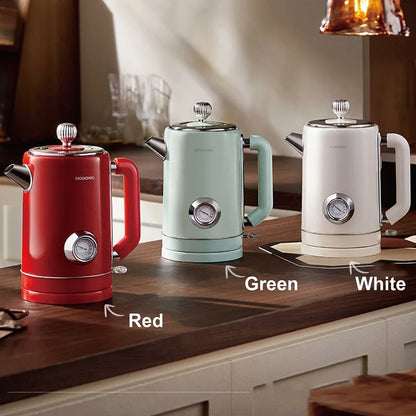 1500W Vintage Electric Kettle 304 stainless steel Fast Heating Water Boiler With Thermometer Home Water Boiling Cooking Pot 1.8L