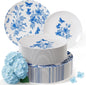 Disposable Plates For Party Supplies | Blue Floral Plastic Plates For Wedding 40 Pcs - 20 X 8 & 20 X 10 Dinner Plate Sets | F