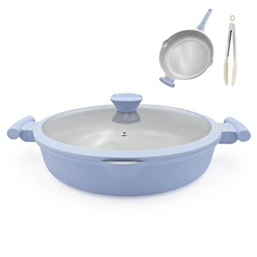 Ceramic Frying Pan Skillet Nonstick with Lid 14 Inch Large Deep Saute Pan Big Induction Pan Non Stick 2-1 Cooking Cookware with