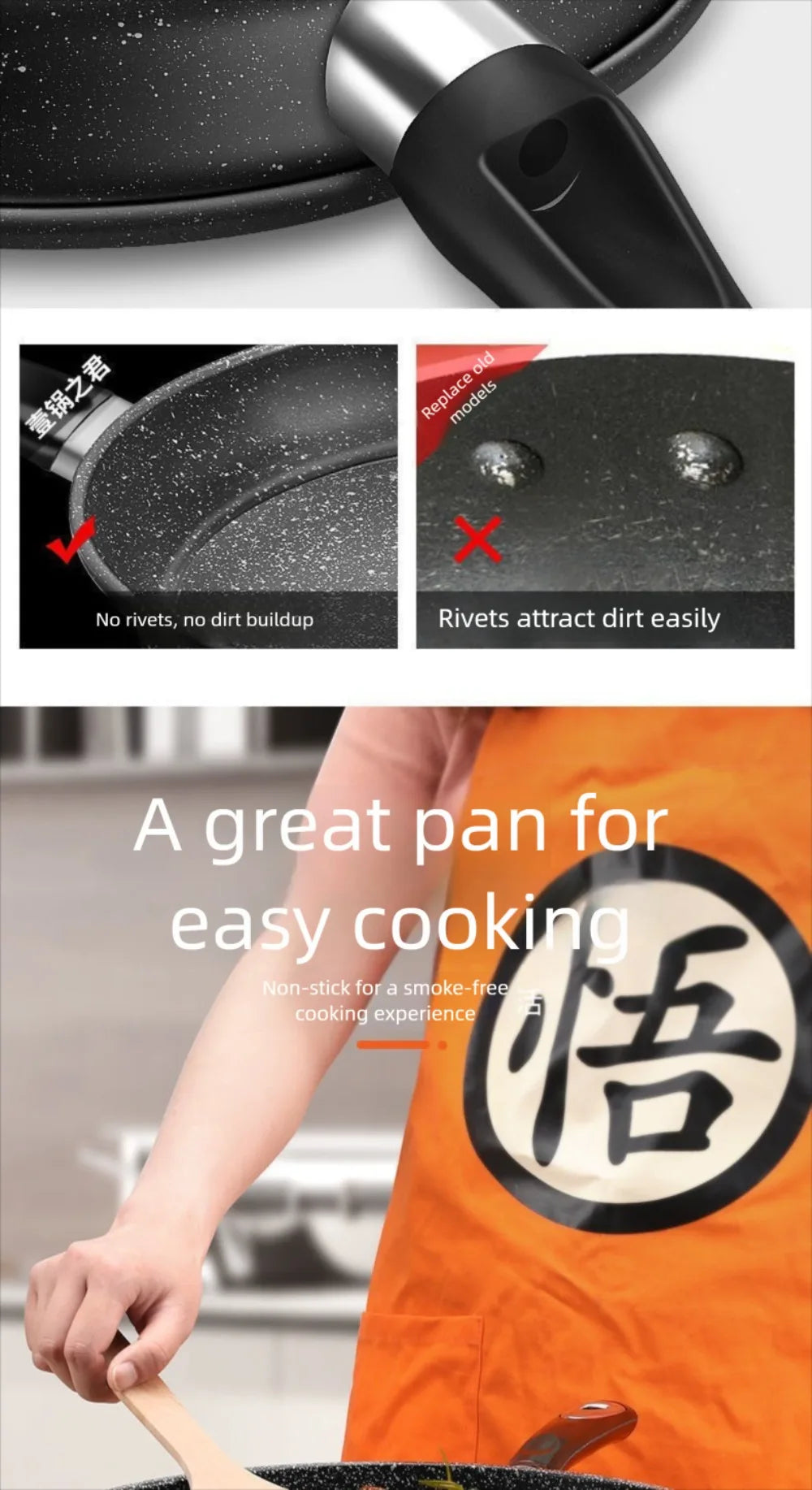22/24/26/28cm Steak Frying Pan with Glass Lid Stone Skillet Cookware Muliti-Purpose NonStick Kitchen Cooking Tools