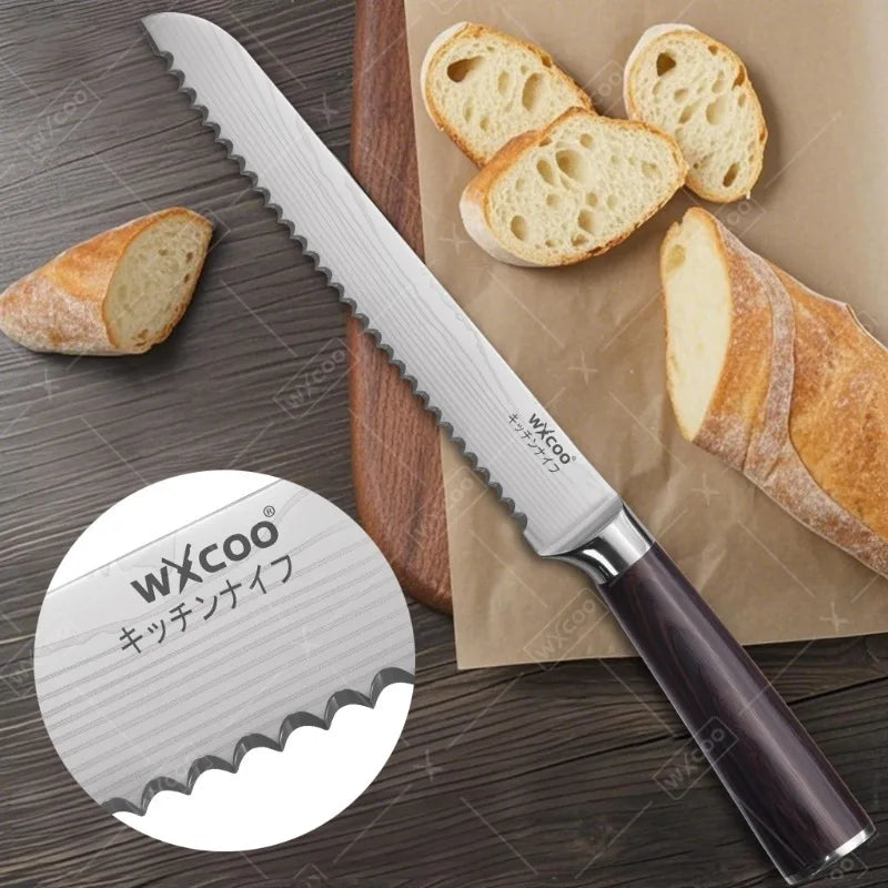WXCOO Santoku Butcher Carving Knife Japanese Kitchen Knives High Carbon Steel Knife Set Fruit Bread Meat Cleaver Boning Knife