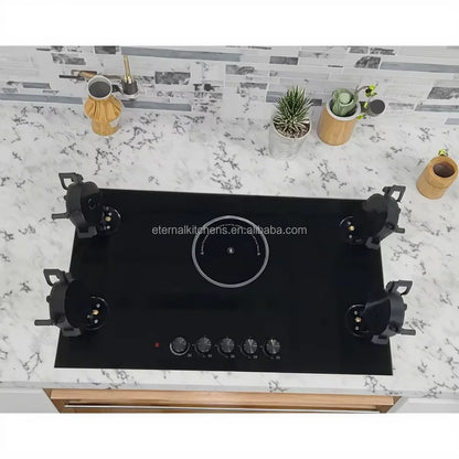 4 Gas 1 Electric Ceramic Hob, Multi-Functional Glass Cooktop, Reversible Burners, Gas Stove for Outdoor RV and Indoor Use