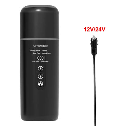LED Digital Display Electric Heating Bottle Boil Water Mini Heated Kettle Car 12V 24V Travel 4 Gear Thermostatic Keep Warm Cup