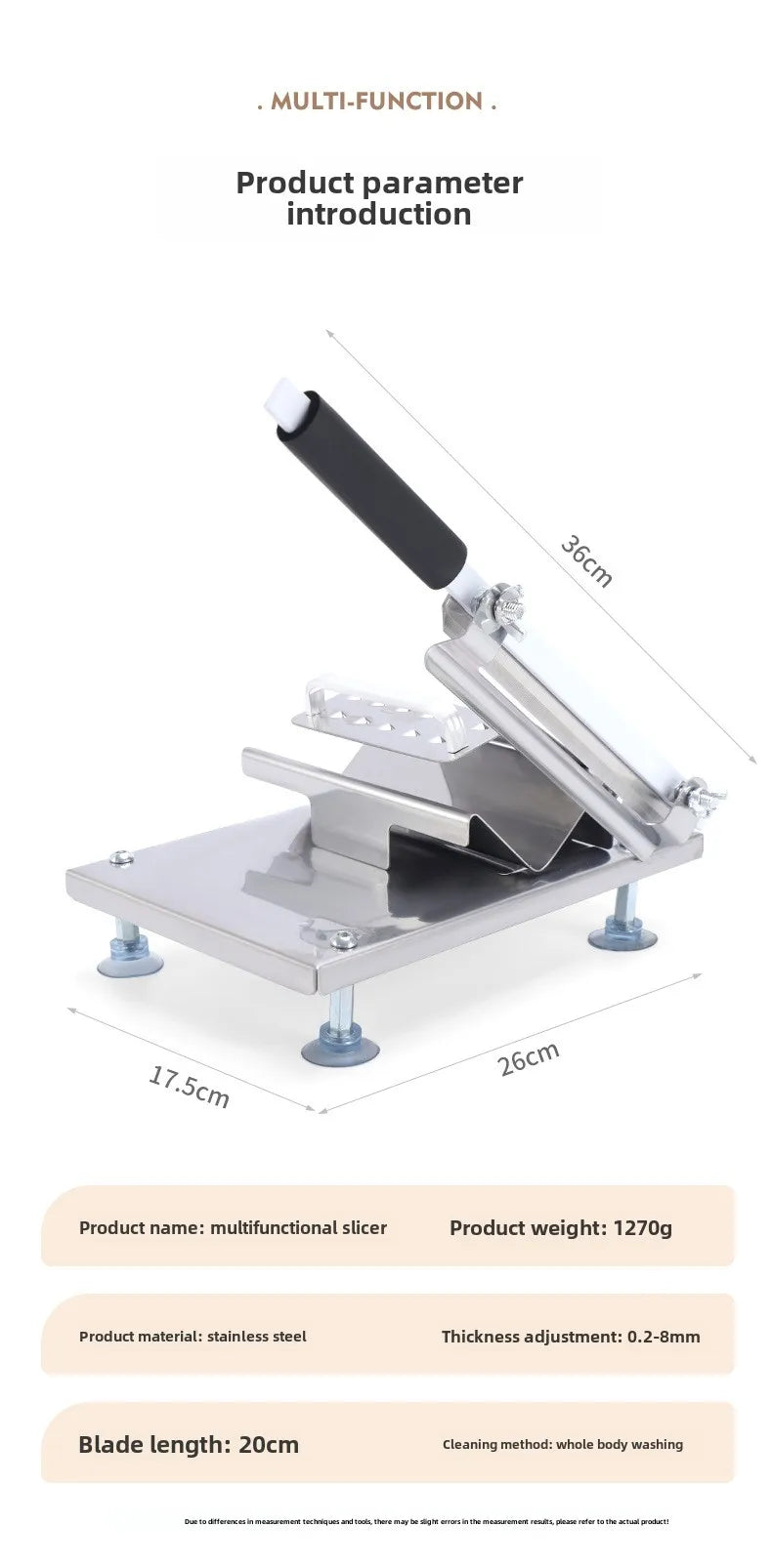 Multi-Functional Manual Meat Slicer - Stainless Steel Home & Commercial Slicing Machine for Lamb, Beef & Frozen Meat Cuts