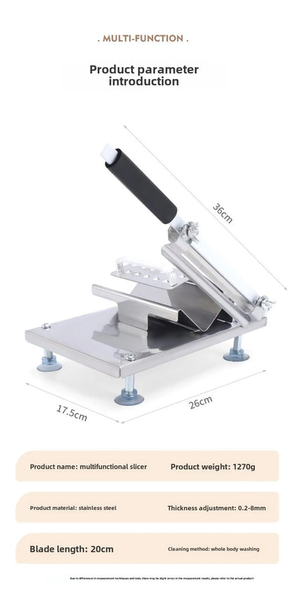 Multi-Functional Manual Meat Slicer - Stainless Steel Home & Commercial Slicing Machine for Lamb, Beef & Frozen Meat Cuts