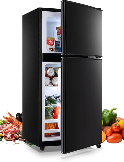 Refrigerator with Freezer 3.8 Cu.Ft with 7 Level Adjustable Thermostat Control 2 Door Lock Fresh Energy Saving Top-Freezer Refri