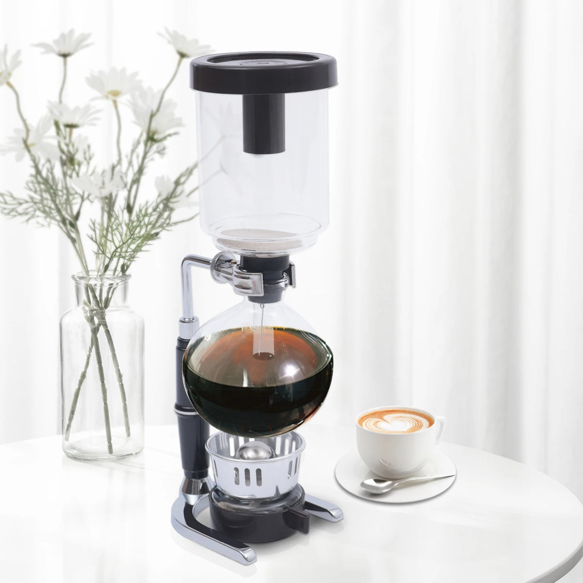 500ml Tabletop Siphon Pot Syphon Coffee Maker 5.12x3.74x14.76in Siphon Vacuum Coffee Maker Borosilicate Glass Stainless Steel for Home, Coffee Shop, Office