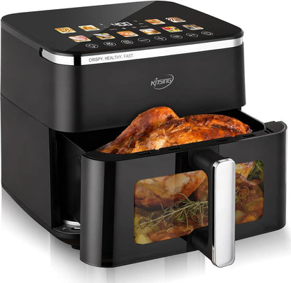 10.6QT XL Air Fryer, 9 Presets, Keep Warm, Stainless Steel, 400℉, Square Basket, Dishwasher Safe, Visible Window