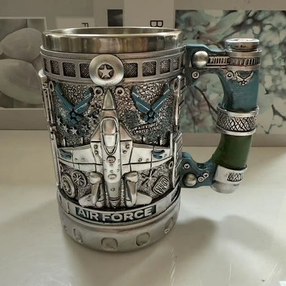 1pcs Army Military Beer Mug Resin Stainless Steel Men Birthday Gift Coffee Navy Cup Air Force Anchor Plane Wine Mugs Wine New