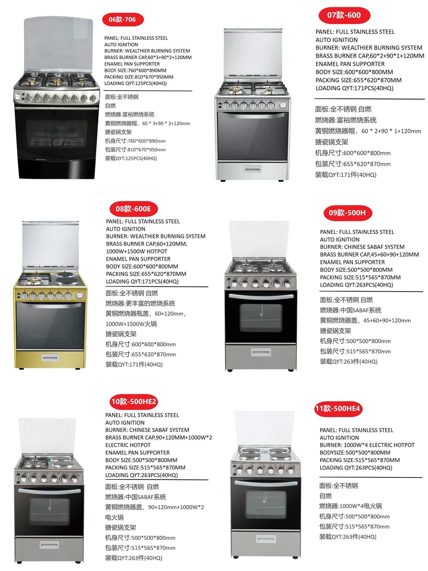 4 burner Gas Stove Top burner Cooking Gas Stove with Oven and Grill Convection Feature for Household Freestanding