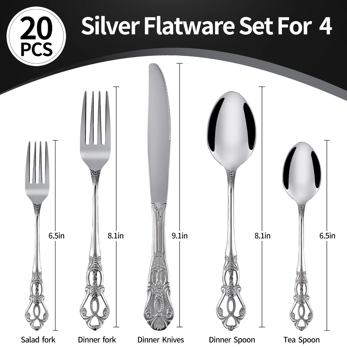 20-40pcs Black/Gold/Silver Dinnerware Set including Knife/Fork/Spoon for Home Restaurant Wedding Party Use