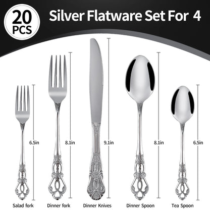 20-40pcs Black/Gold/Silver Dinnerware Set including Knife/Fork/Spoon for Home Restaurant Wedding Party Use
