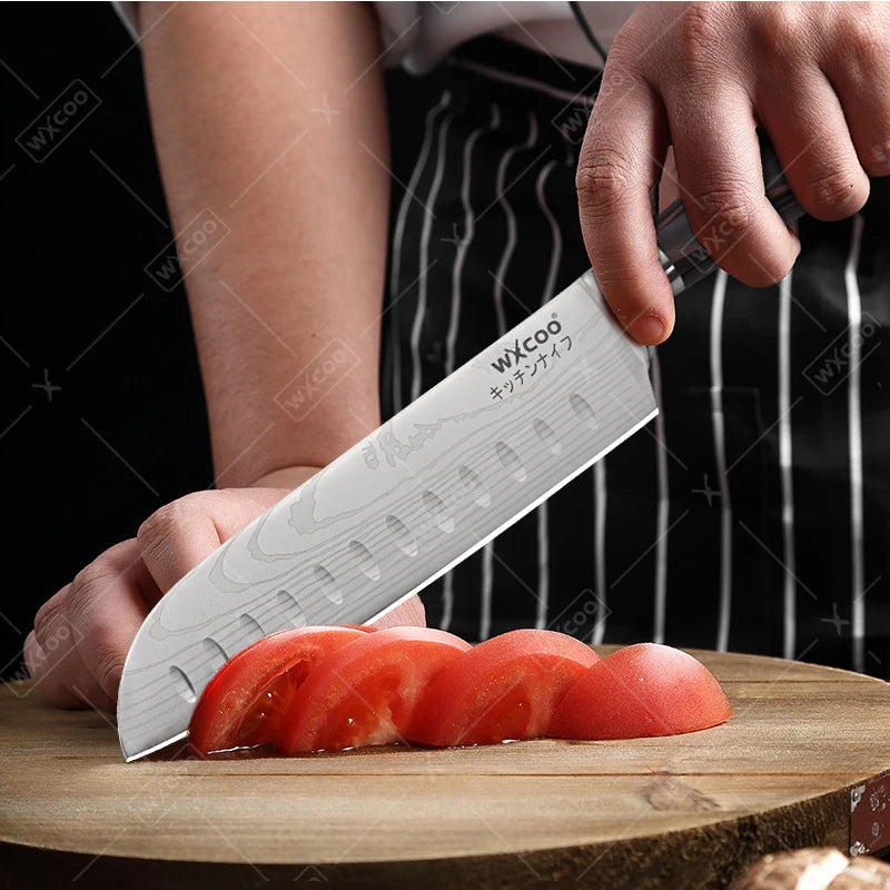 WXCOO Santoku Butcher Carving Knife Japanese Kitchen Knives High Carbon Steel Knife Set Fruit Bread Meat Cleaver Boning Knife