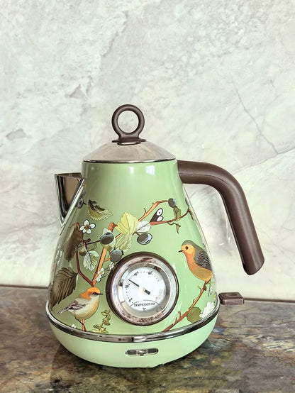 220V Retro Home Electric Kettle 304 Stainless Steel Quick Boiling Kettle Teapot Auto Power Off With Temperature Display 1.7L