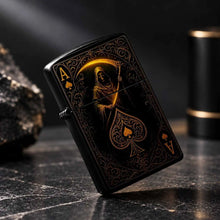Retro Grim Reaper Ace Of Spades Themed Lighter, Exquisite Gold Foil Engraved Art Stylish Accessory, Portable Versatile Daily Use Ignition Tool, Unique Creative Present For Party Travel Gatherings All Scenarios A Humorous And