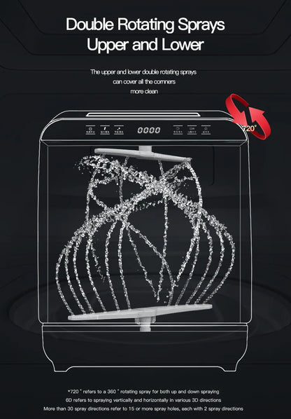 Deshi Countertop Automatic Dishwasher Model Q8 1000W Large Capacity 8 Place Settings Dual Top-and-bottom Spray Arms Smart