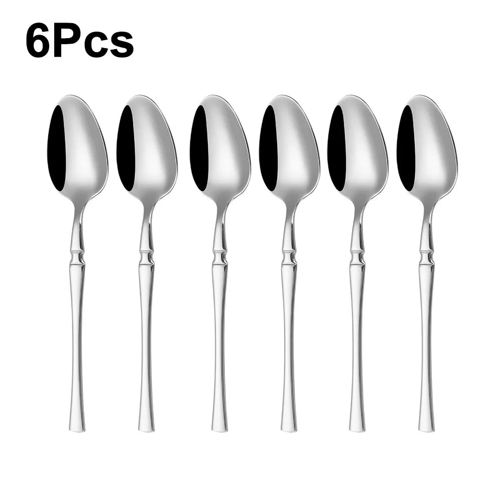 6/24/30Pcs Thin Cutlery Stainless Steel Sliver Tableware Western Dinner Set Solid Color Knife Fork Spoon Mirror Kitchen Utensils