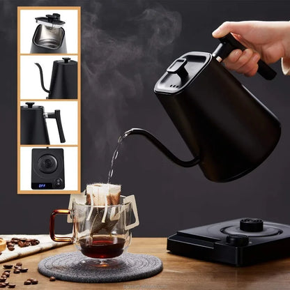 Electric Gooseneck Kettle Quick Heating Stainless Steel Pour-Over 1L 1200W Coffee Tea Pot for Hotel Household Coffee Product