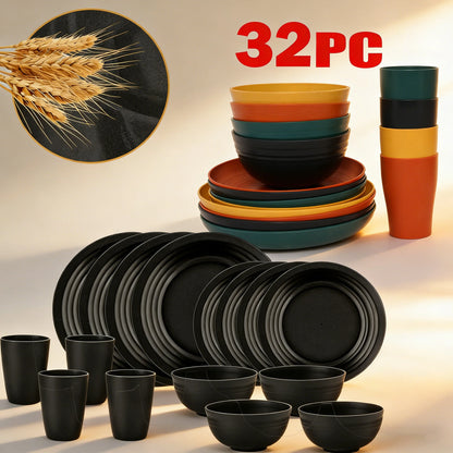 32-Piece Wheat Straw Dinnerware Set | Service for 8 | BPA-Free, Unbreakable, Microwave & Dishwasher Safe | Colorful Plates, Bowl