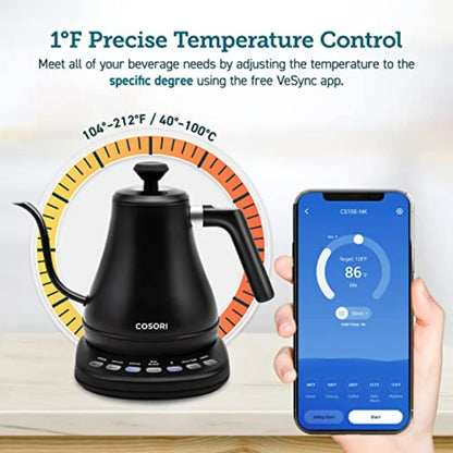 Electric Gooseneck Kettle Smart Bluetooth with Variable Temperature Control, Pour Over Coffee and Tea, 100% Stainless Steel Inn