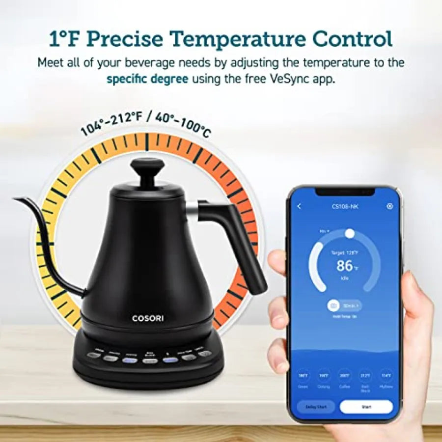 Electric Gooseneck Kettle Smart Bluetooth with Variable Temperature Control, Pour Over Coffee and Tea, 100% Stainless Steel Inn