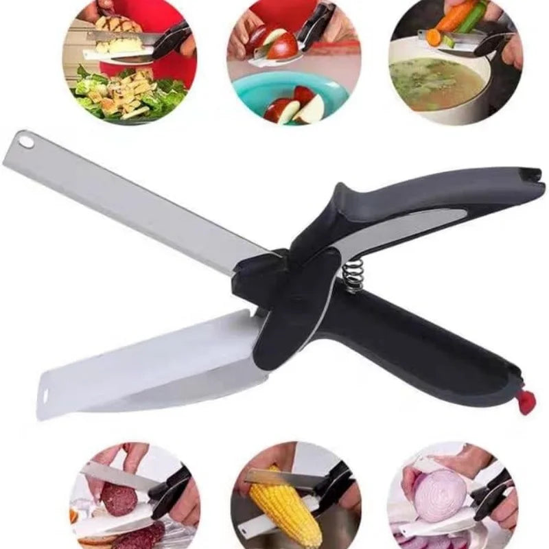 2 in 1 Kitchen Scissors for Food – Stainless Steel 9.5" Tomato Knife Chops Vegetables, Fruit, Cheese, Meat in Seconds | Dishwasher Cutting Board Scissors  – Mess-Free Prep