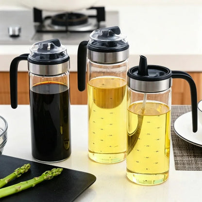 1/2pcs Transparent Glass Olive Oil Dispenser Refillable with Anti-drip Cover Soy Sauce Vinegar Oil Bottle Kitchen Accessories