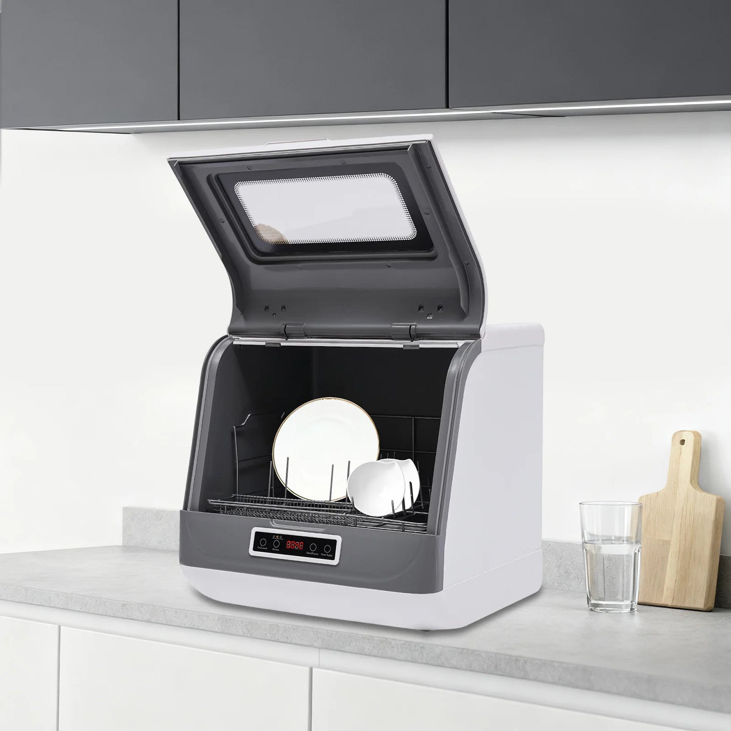 Countertop Dishwasher+800W Rated Power, Portable Countertop Dishwasher+110V Voltage, Mini Dishwasher+8L Water Consumption, For Small Households Apartments Boats Campers RVs Commercial Kitchens Tableware Cleaning