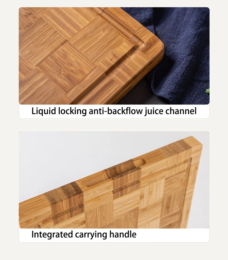 Checkerboard Moso Bamboo Cutting Board, Bamboo Chopping Board with Juice Groove & Hanging Carry Hole, Portable Fruit Vegetable