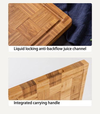 Checkerboard Moso Bamboo Cutting Board, Bamboo Chopping Board with Juice Groove & Hanging Carry Hole, Portable Fruit Vegetable