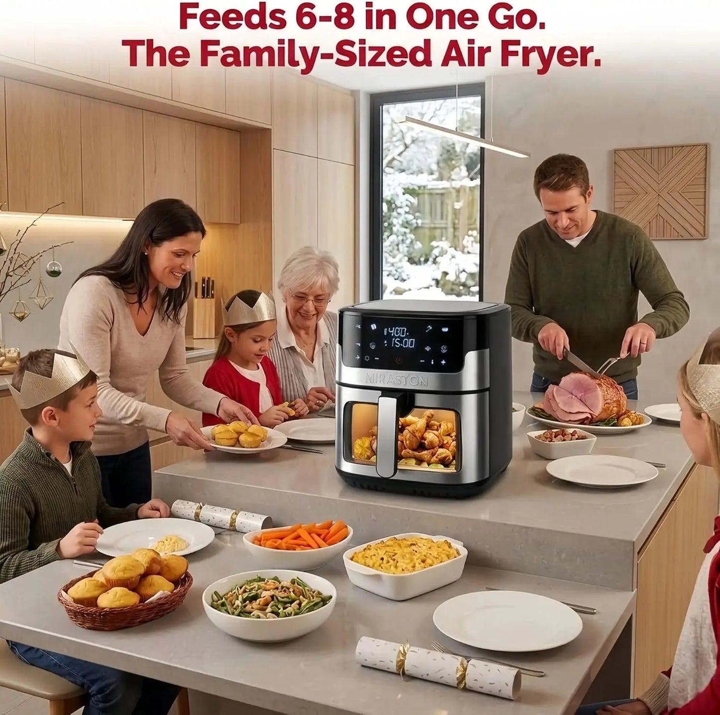 8.5QT Family Size Air Fryer, Digital Touchscreen with 8 Presets, BPA-Free, Dishwasher Safe, Stainless Steel