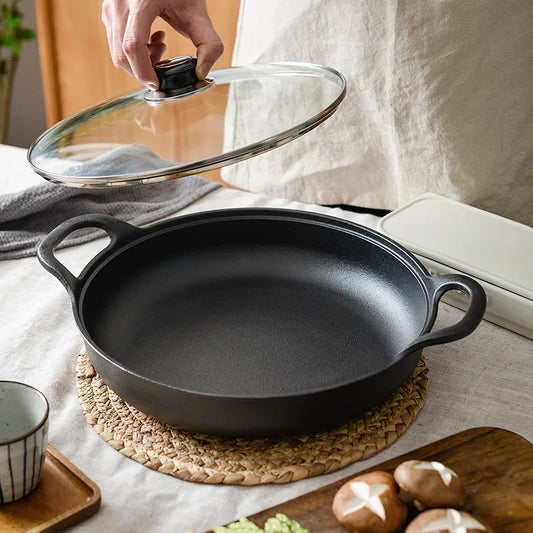 Thickened Cast Iron Skillet Non-coated Non-stick Pan for Household Use Gas And Induction Cooktop Compatible Pancake Skillet