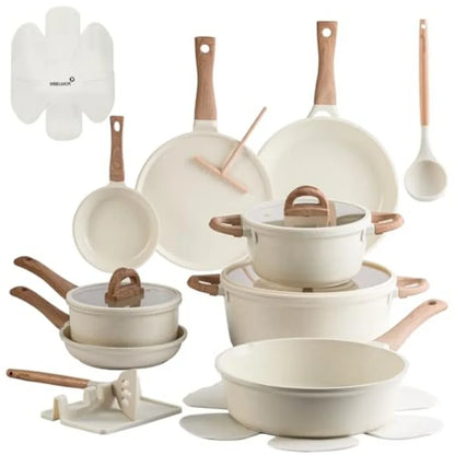 Ceramic Cookware Set 22 Pcs Nonstick Pots and Pans Set Non Stick Kitchen Cooking Sets 8"Frying Pans with Lid, Granite Non-Toxic